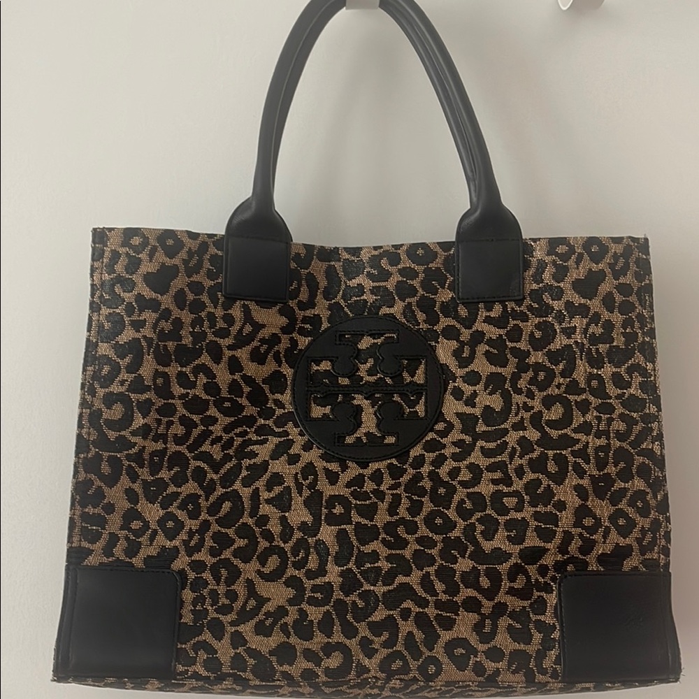 Tory Burch Black and Brown Leopard Tote